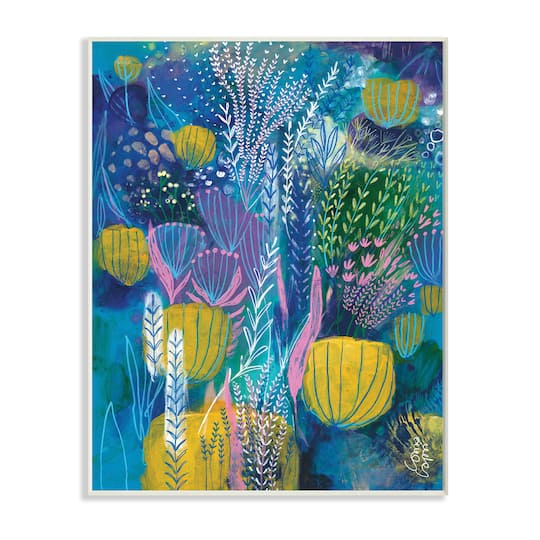Stupell Industries Field of Abstract Florals Blue Green Yellow Wall Plaque